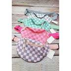 Checkered Belt Bag Fanny Pack Y2K Gen Z Aesthetic win 4 Colors [Violet, Pink, Green, Gray] 9.5" x 6" - Poppy & Vine