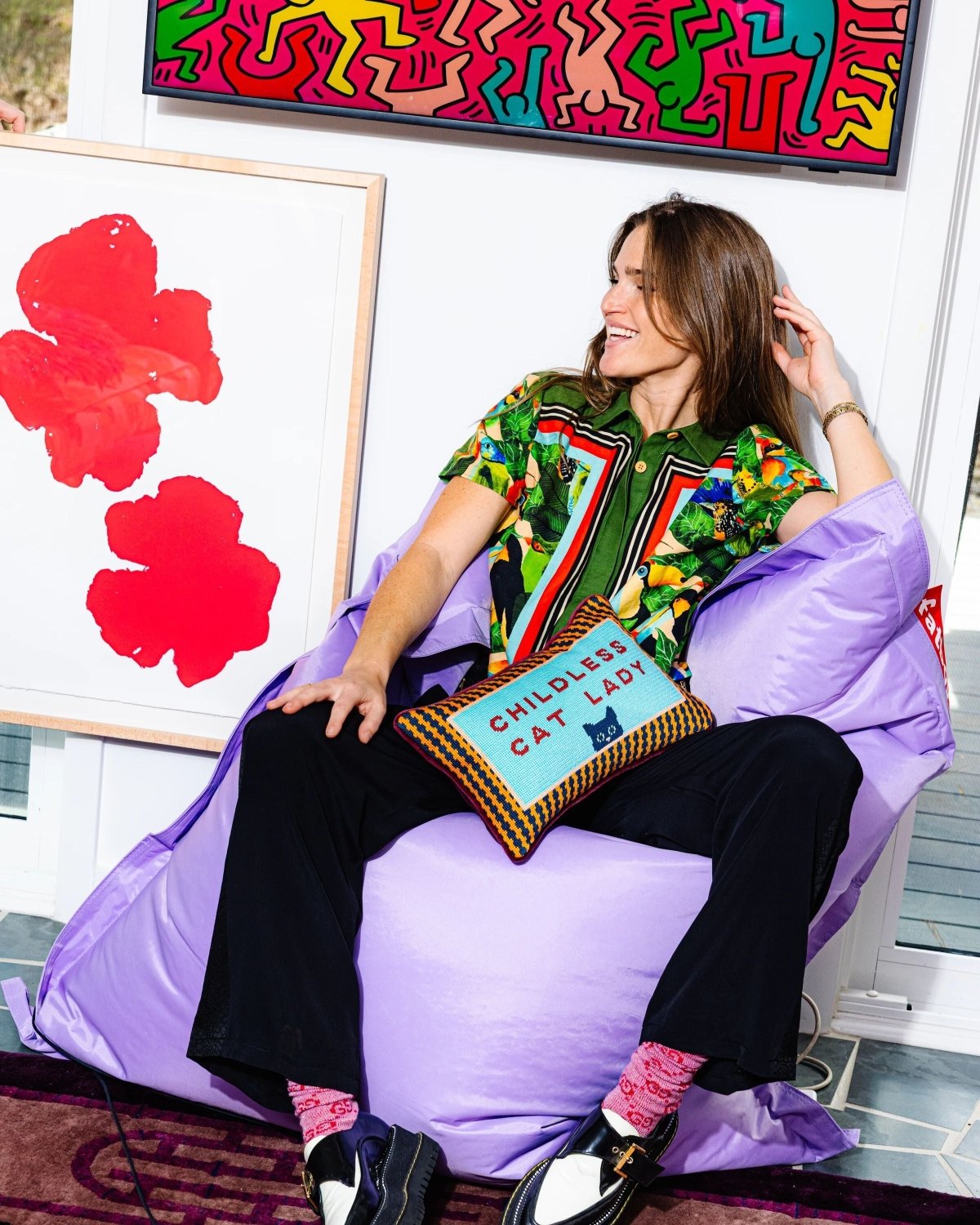 Childless Cat Lady Needlepoint Pillow - Poppy & Vine