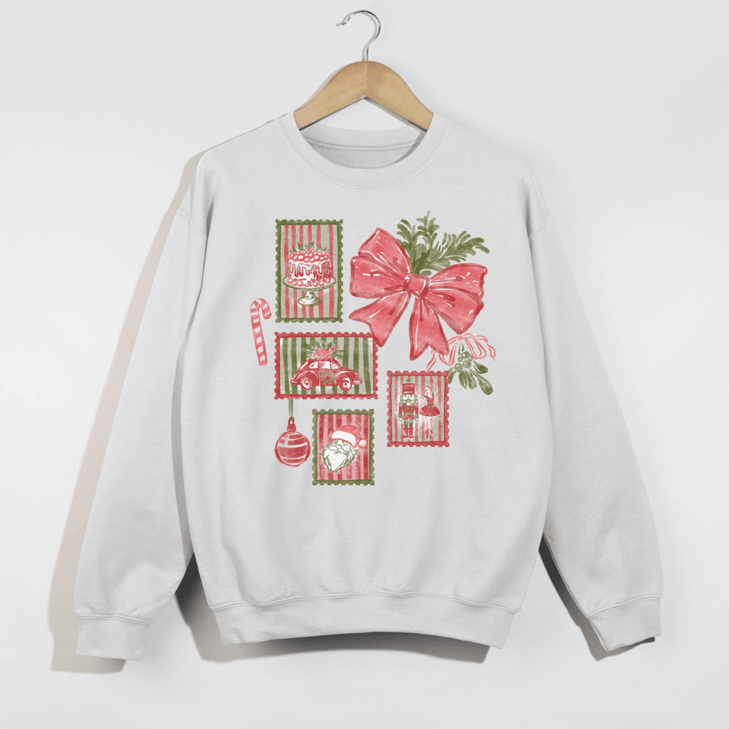 Christmas Bow & Holiday Stamps Crewneck Sweatshirt - Poppy & Vine