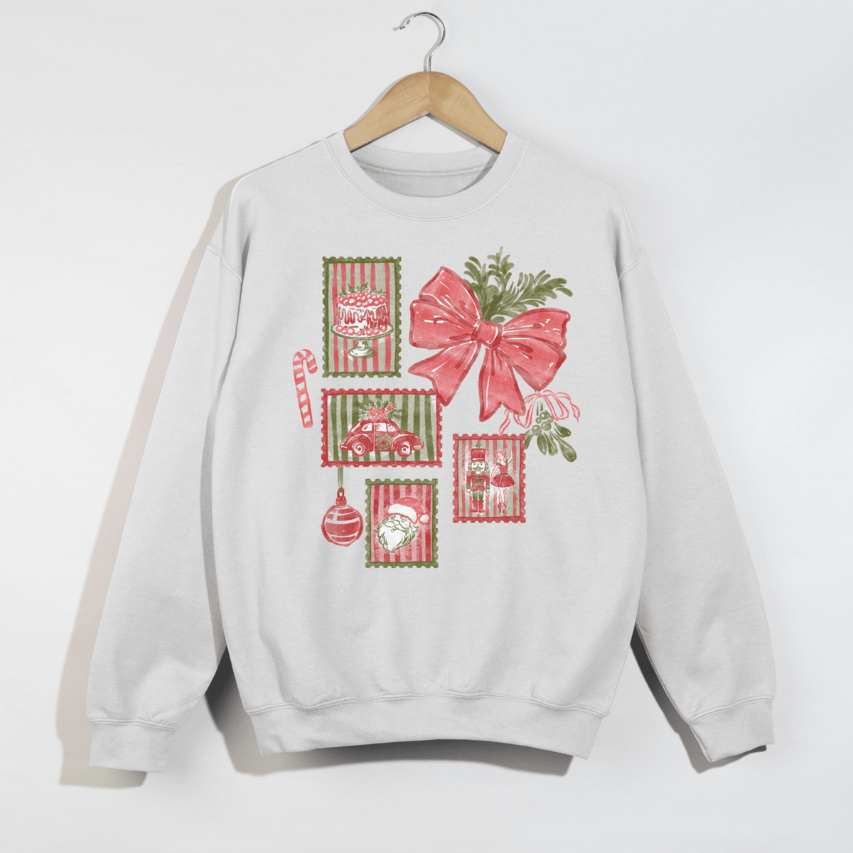 Christmas Bow & Holiday Stamps Crewneck Sweatshirt - Poppy & Vine