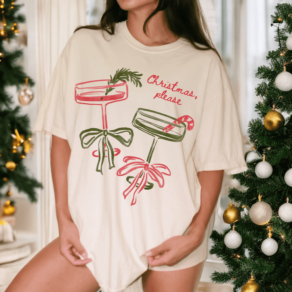 Christmas, Please Cocktail Tee – Festive Holiday Graphic T-Shirt - Poppy & Vine
