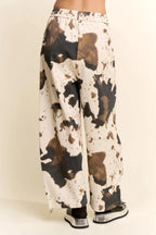 COW PRINT WIDE-LEG DRAWSTRING-HEM PANTS - Poppy & Vine