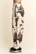 COW PRINT WIDE-LEG DRAWSTRING-HEM PANTS - Poppy & Vine