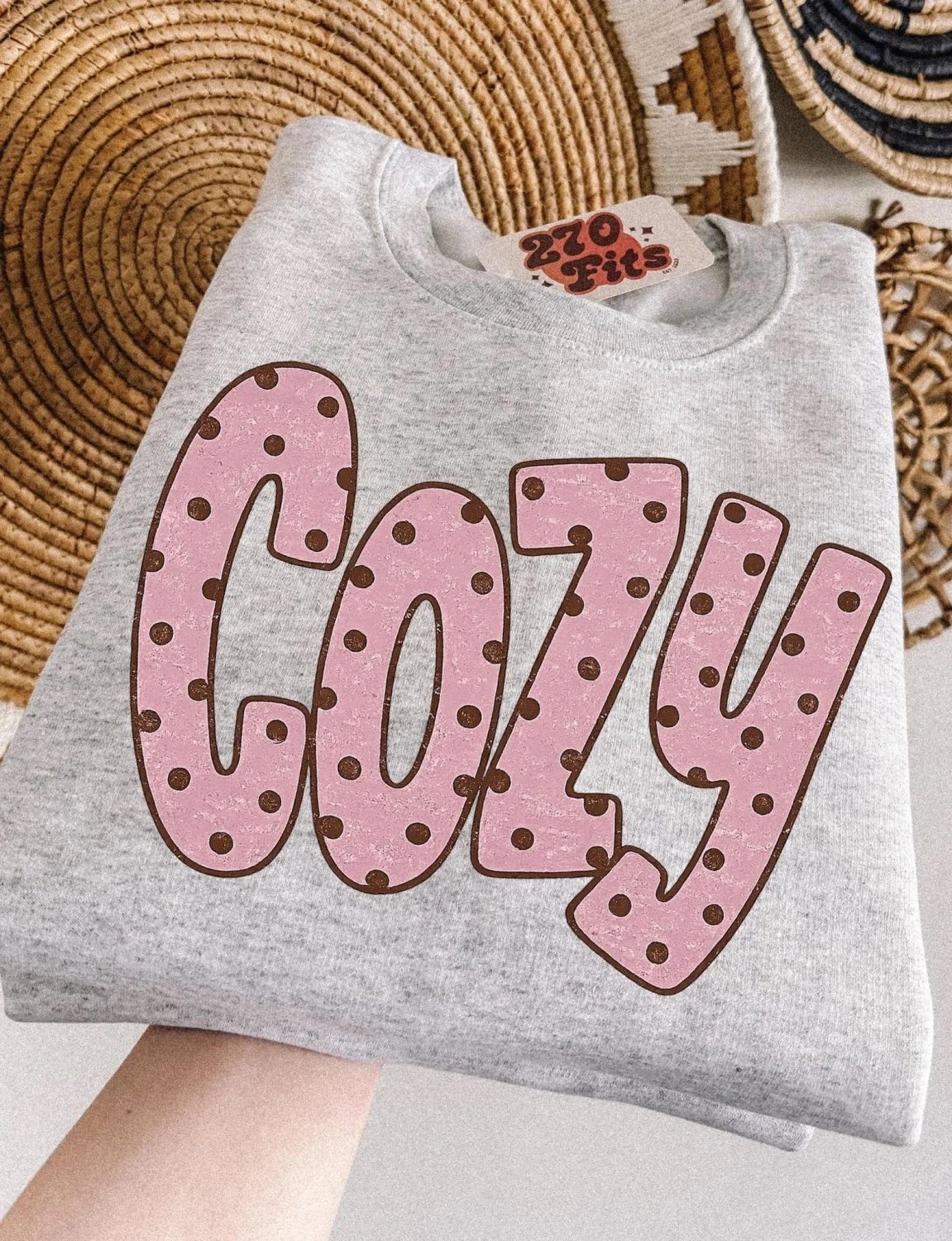 Cozy Pink Polka Dot Graphic Sweatshirt | Cute Cozy Crewneck | Trendy Fall Sweatshirt - Poppy & Vine