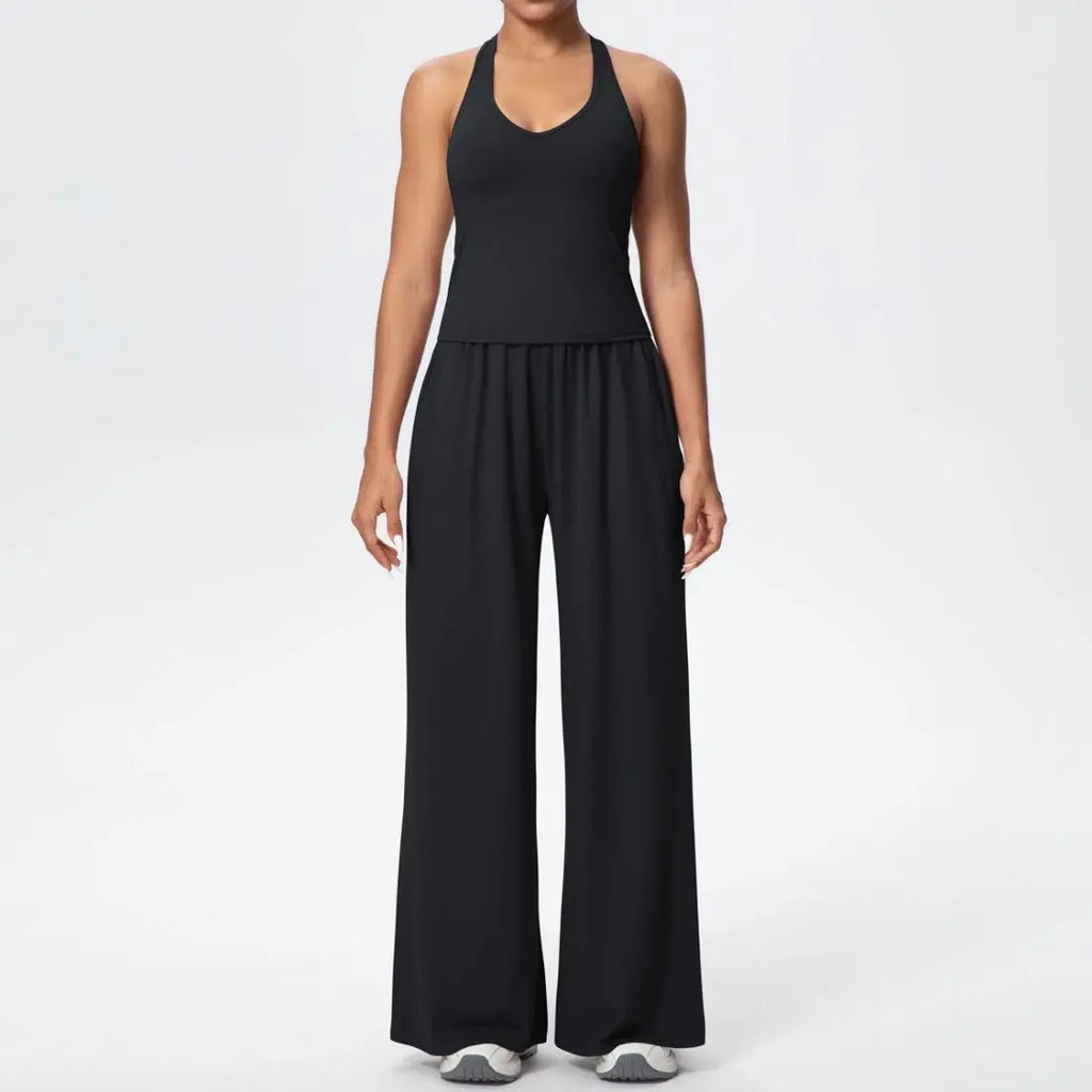 Cross-Back Halter Wide-Leg Lounge Set - Poppy & Vine