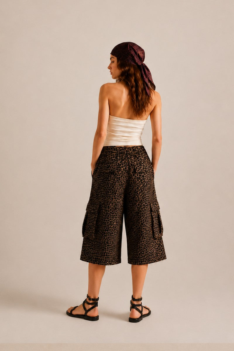 Wild Side Leopard Cargo Culotte Shorts