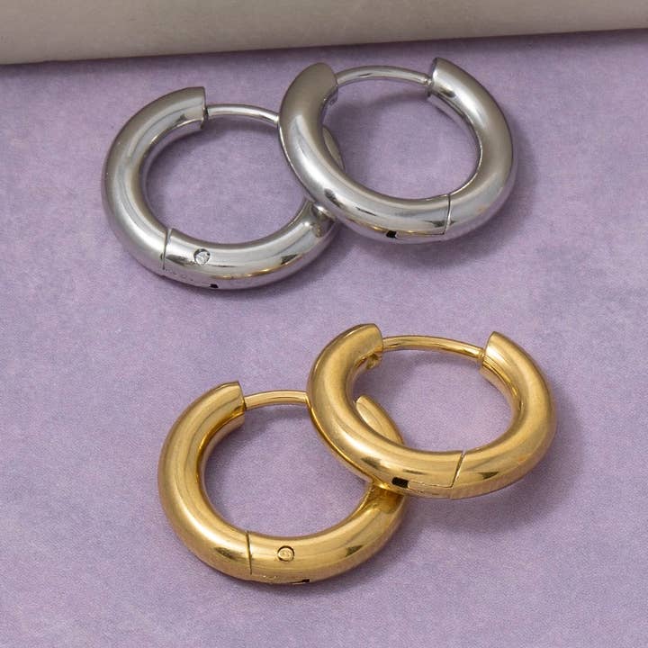 Stainless Steel Chunky Thick Huggie Hoop Earrings