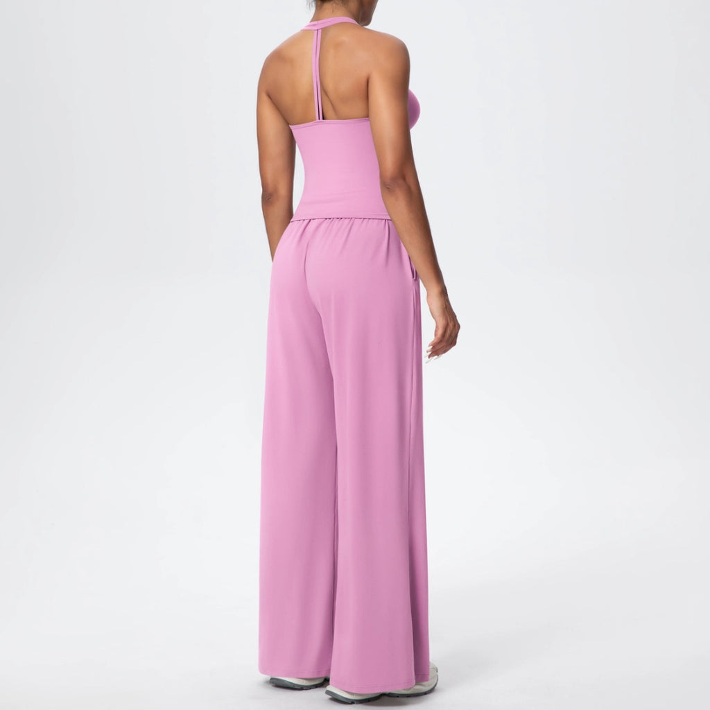 Cross-Back Halter Wide-Leg Lounge Set