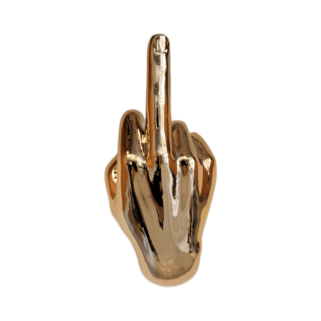 Dark Gold Middle Finger Wall Mount Sculpture | Bronze Hand Wall Art | 8.5" Tall - Poppy & Vine