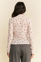 Davi & Dani Ribbon Bow Lace Hem Long Sleeve Mesh Layering Top - Poppy & Vine