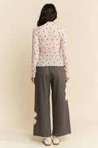 Davi & Dani Ribbon Bow Lace Hem Long Sleeve Mesh Layering Top - Poppy & Vine