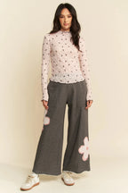 Davi & Dani Ribbon Bow Lace Hem Long Sleeve Mesh Layering Top - Poppy & Vine