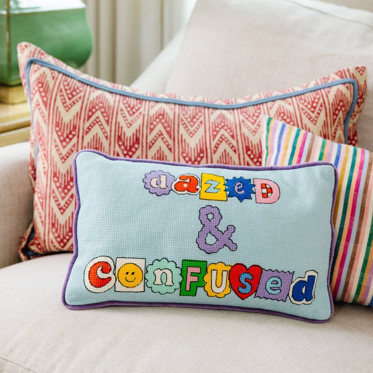 Dazed & Confused Needlepoint Pillow - Poppy & Vine