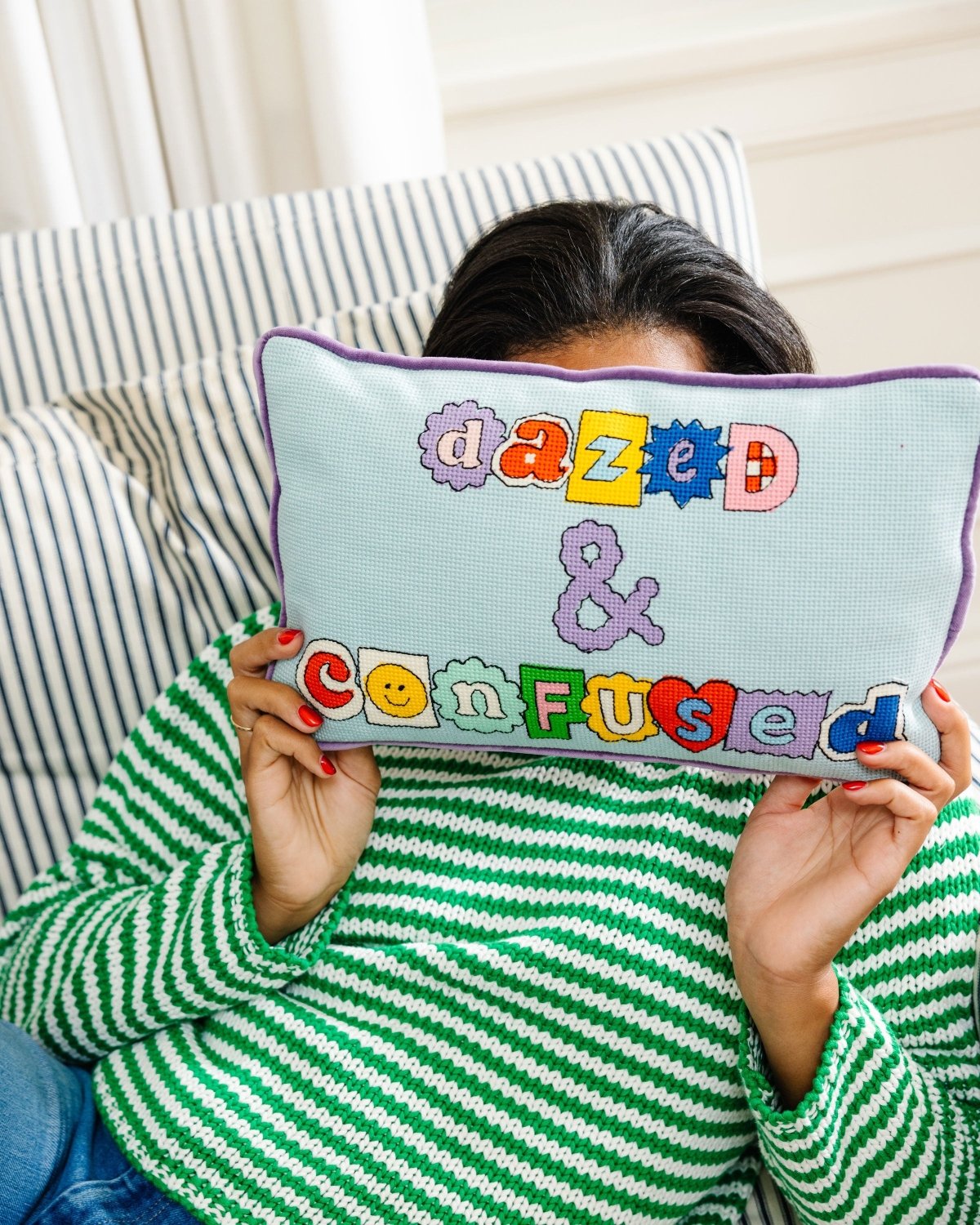 Dazed & Confused Needlepoint Pillow - Poppy & Vine