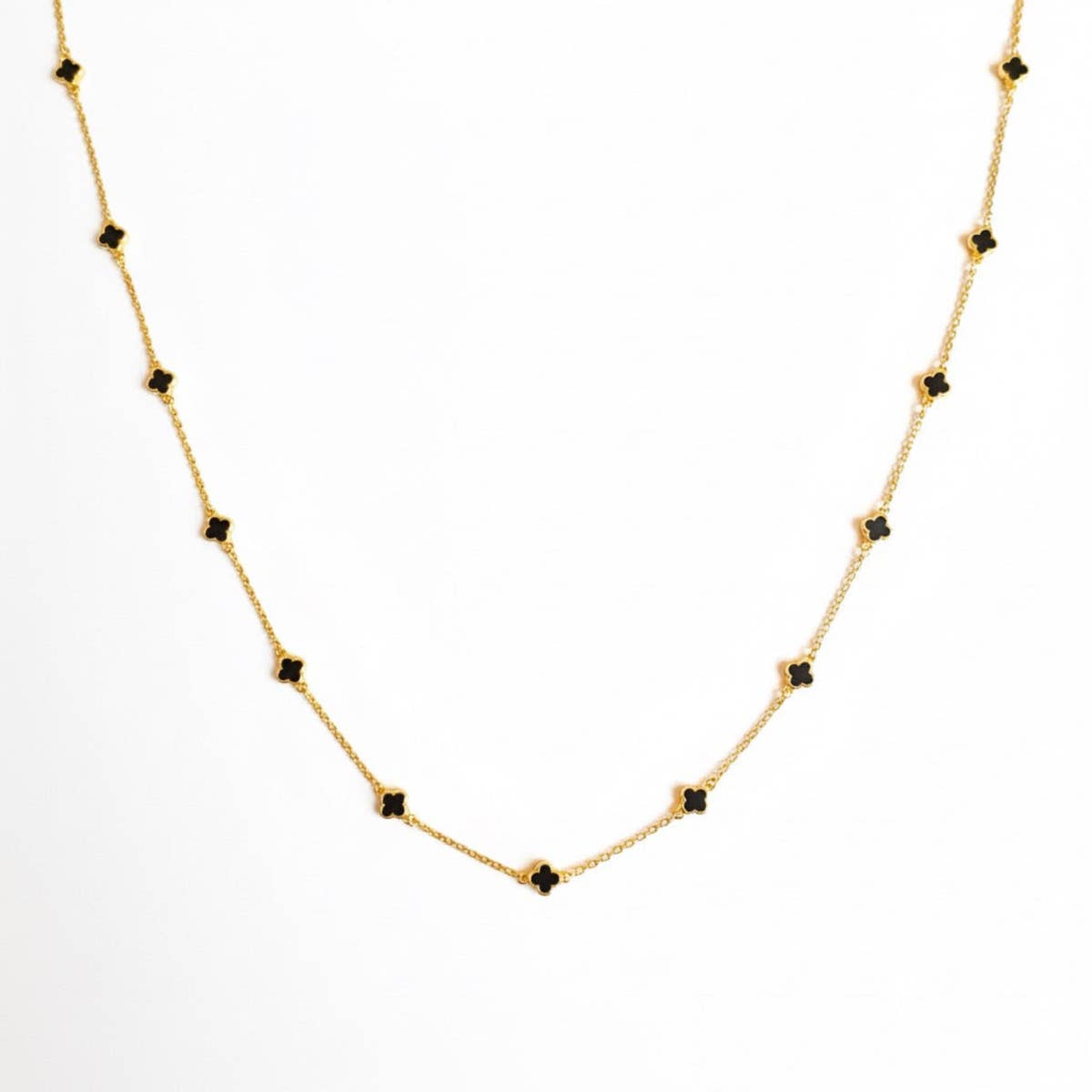 Petite Colored Clover Necklace - Black