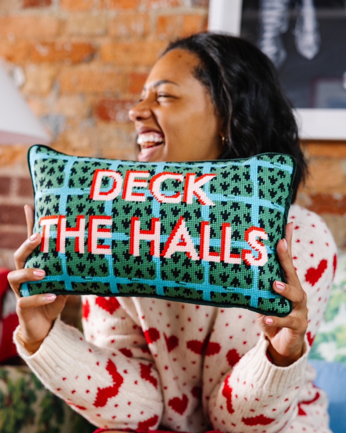 Deck the Halls Needlepoint Pillow - Poppy & Vine