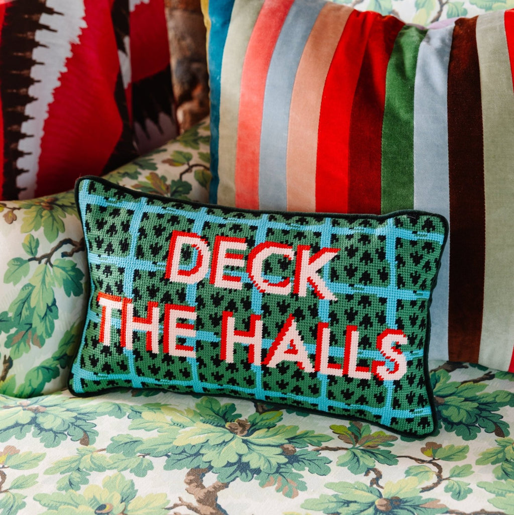 Deck the Halls Needlepoint Pillow - Poppy & Vine