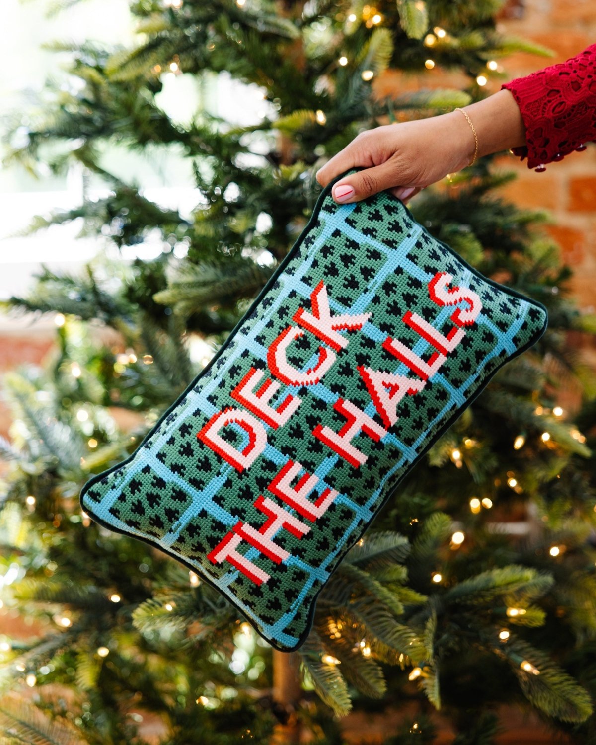 Deck the Halls Needlepoint Pillow - Poppy & Vine