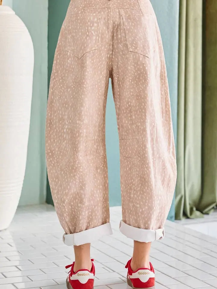 Deer Print Balloon Leg Jeans - Beige - Poppy & Vine