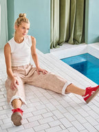 Deer Print Balloon Leg Jeans - Beige - Poppy & Vine