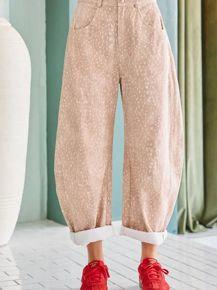 Deer Print Balloon Leg Jeans - Beige - Poppy & Vine