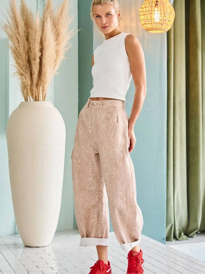 Deer Print Balloon Leg Jeans - Beige - Poppy & Vine