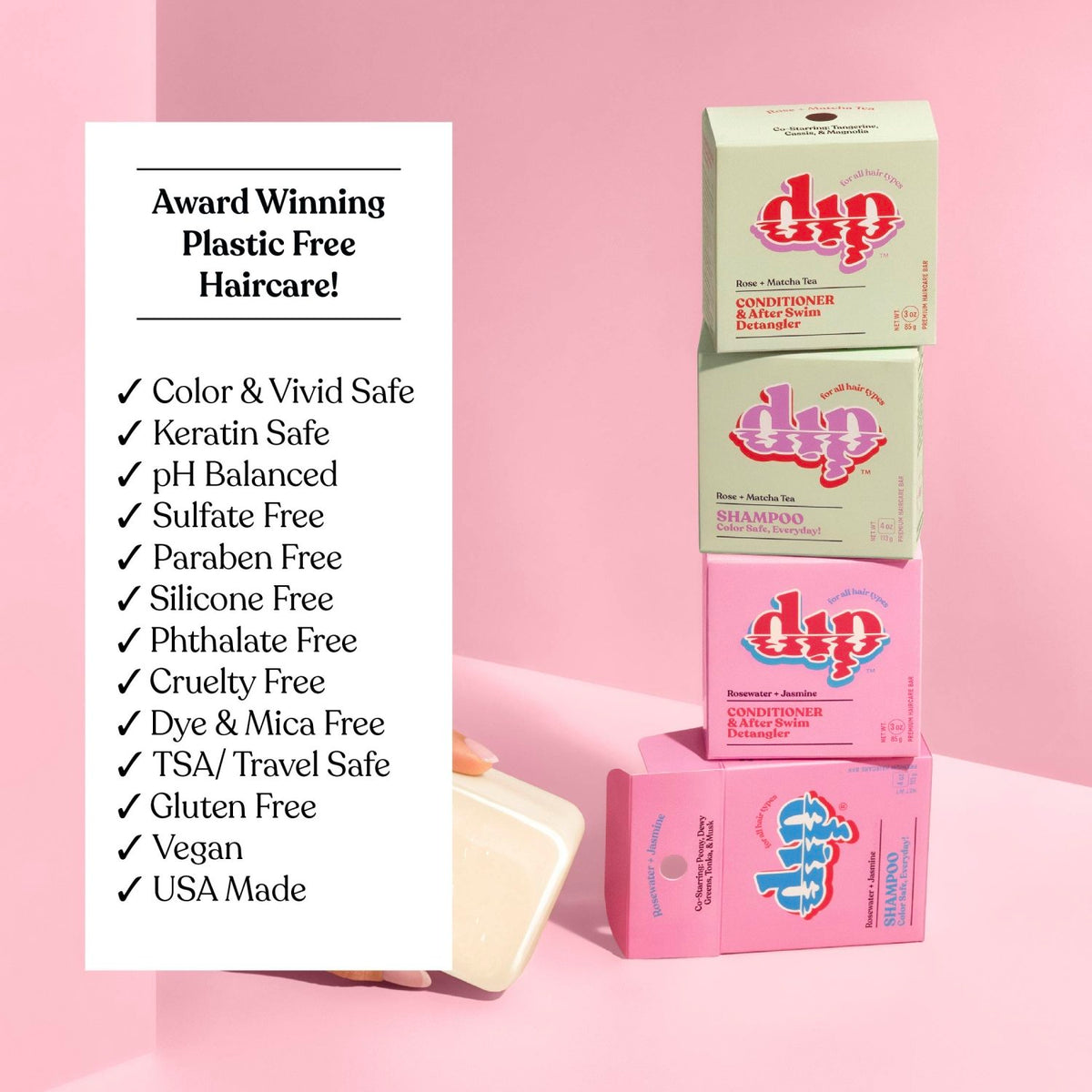 Dip Shampoo Bar: Color Safe, Everyday- Rosewater & Jasmine - Poppy & Vine