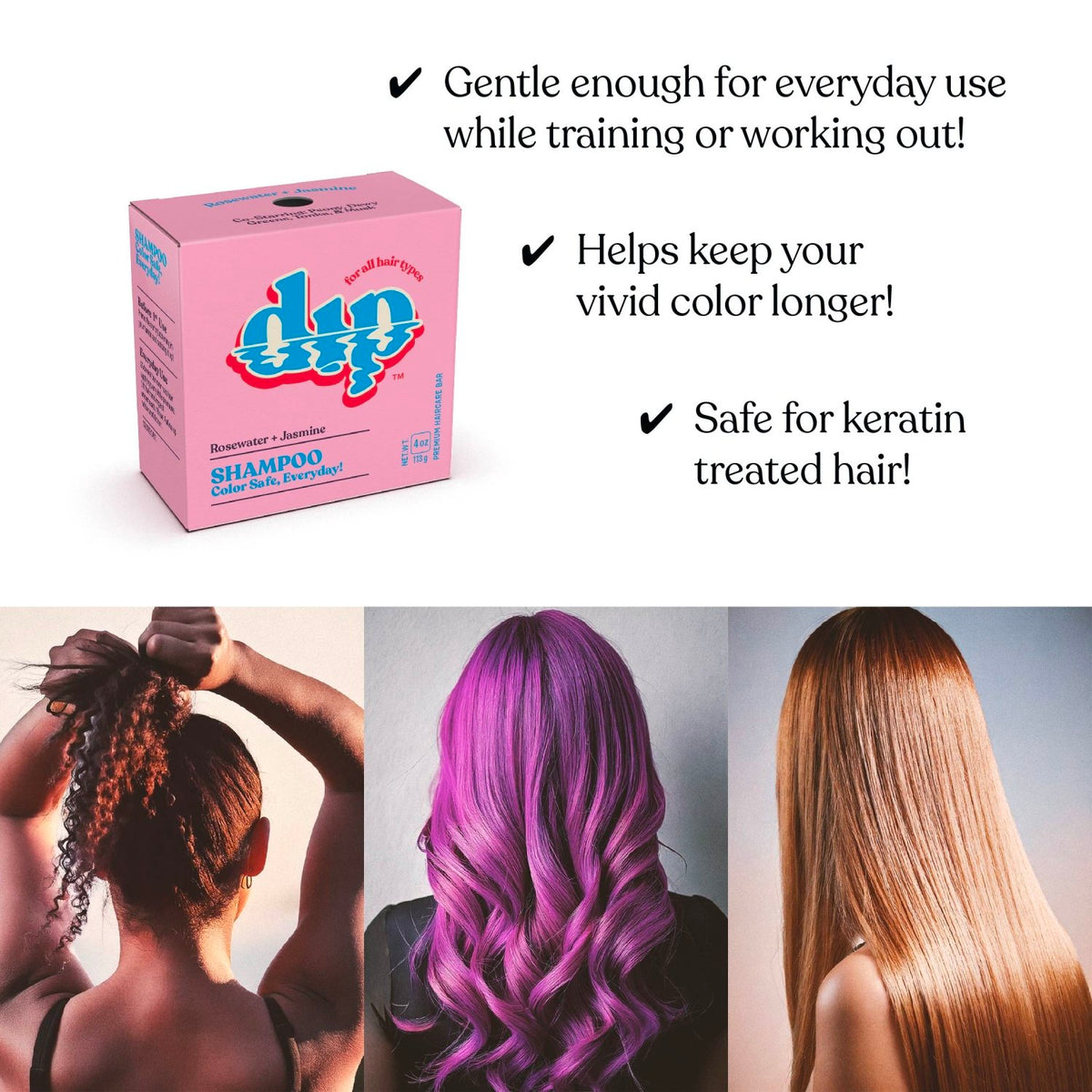 Dip Shampoo Bar: Color Safe, Everyday- Rosewater & Jasmine - Poppy & Vine