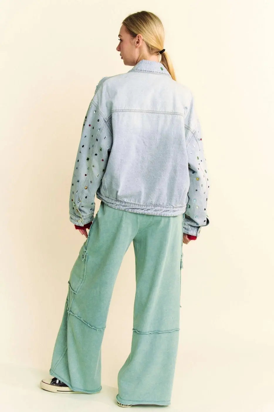 Disco Darling Jeweled Oversized Denim Jacket - Poppy & Vine