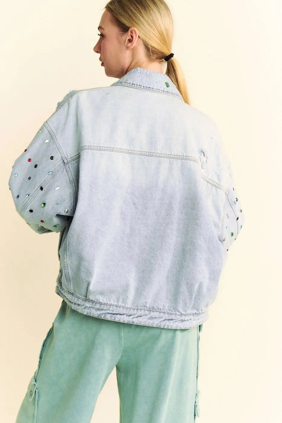 Disco Darling Jeweled Oversized Denim Jacket - Poppy & Vine