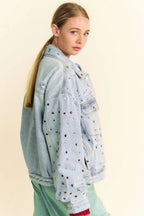Disco Darling Jeweled Oversized Denim Jacket - Poppy & Vine