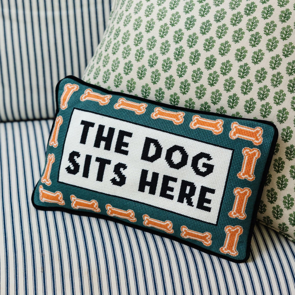 Dog Sits Here Needlepoint Pillow - Poppy & Vine