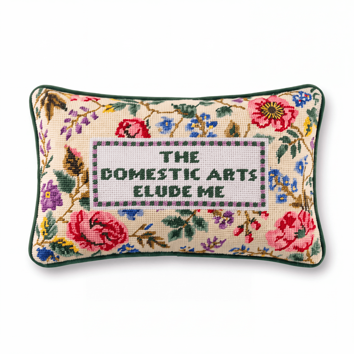 Domestic Arts Needlepoint Pillow - Poppy & Vine