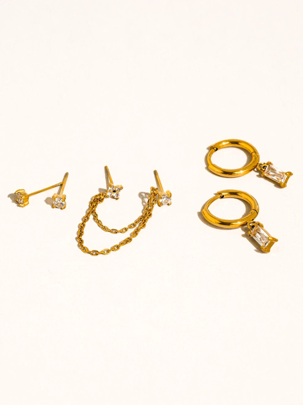Roussa 18K Gold Non-Tarnish Chain Earring Set