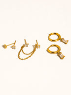 Roussa 18K Gold Non-Tarnish Chain Earring Set
