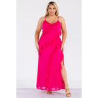 Ruffle Trim Slit Maxi Dress