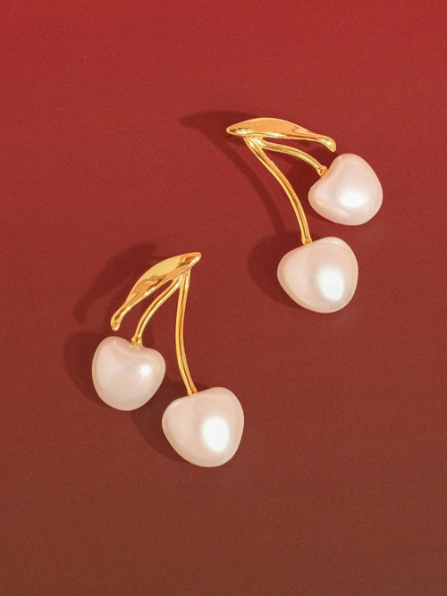 Chérie Large Pearl Cherry Earrings - White