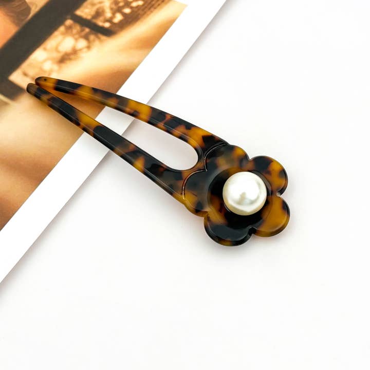 Tortoiseshell Pearl Flower Elegant Acetate Hair Pin