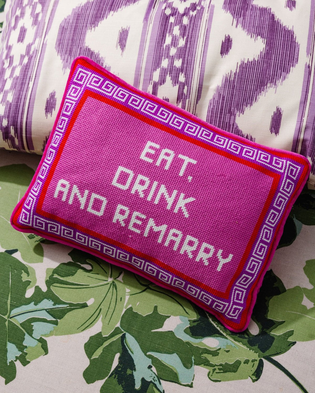 Eat Drink Remarry Needlepoint Pillow - Poppy & Vine