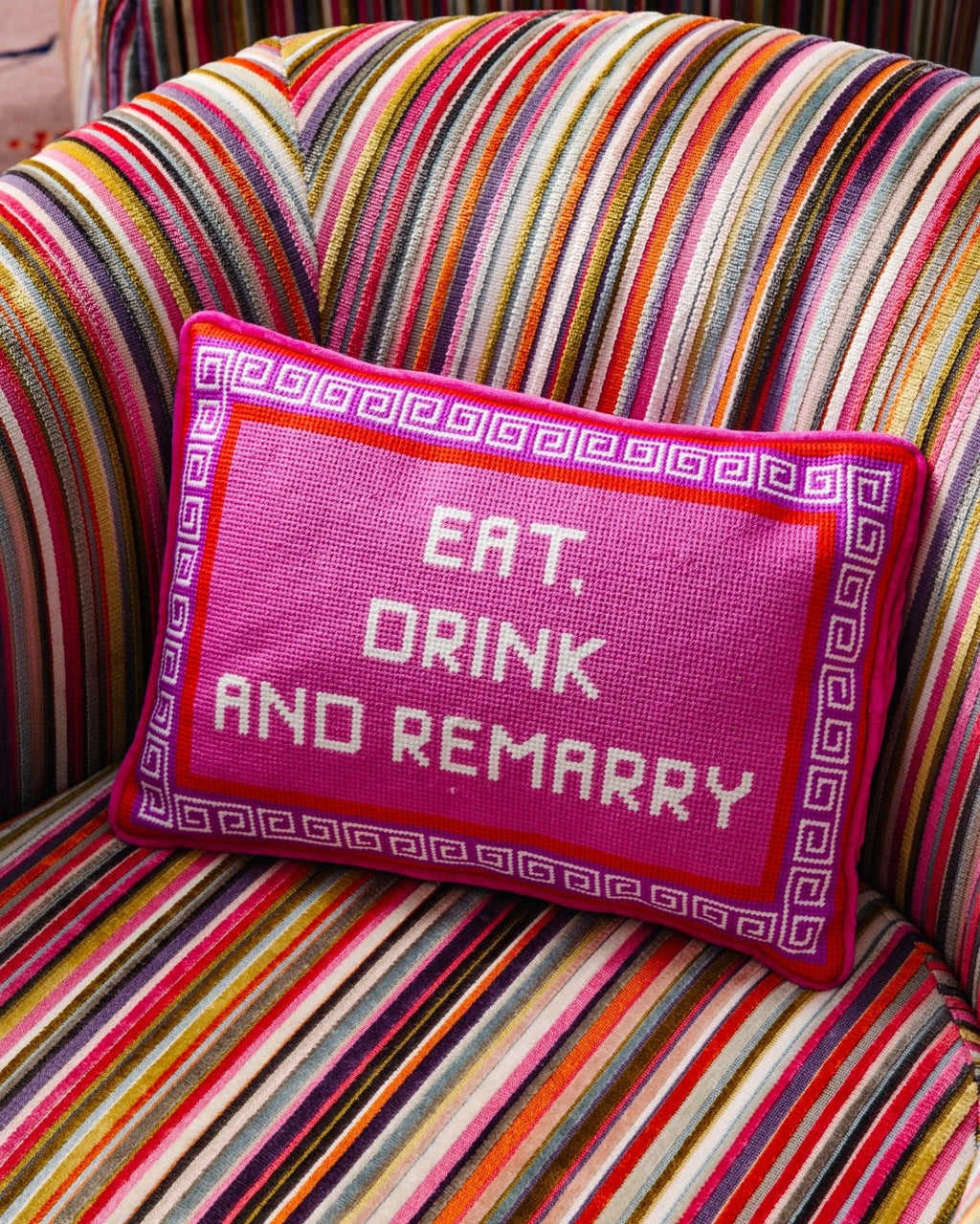 Eat Drink Remarry Needlepoint Pillow - Poppy & Vine