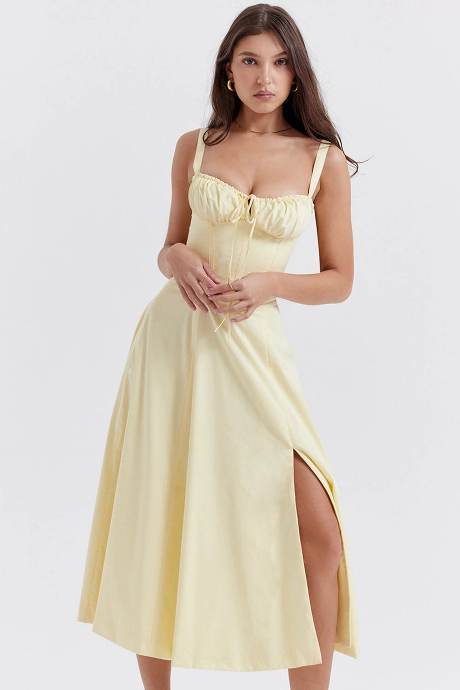 Butter Yellow French Midi Dress