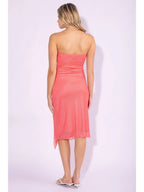 CORAL FLORAL PRINTED MESH MIDI DRESS WITH SLIT