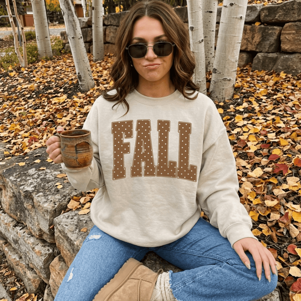 Fall Polka Dot Crewneck Sweatshirt | Cozy Autumn Graphic Sweatshirt - Poppy & Vine