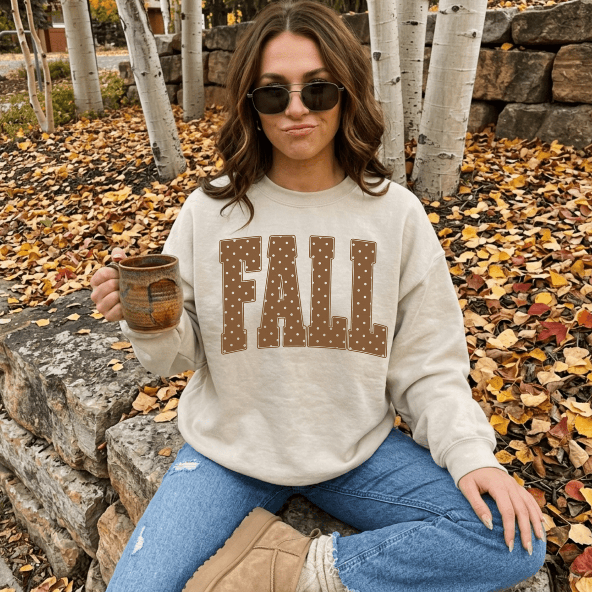 Fall Polka Dot Crewneck Sweatshirt | Cozy Autumn Graphic Sweatshirt - Poppy & Vine