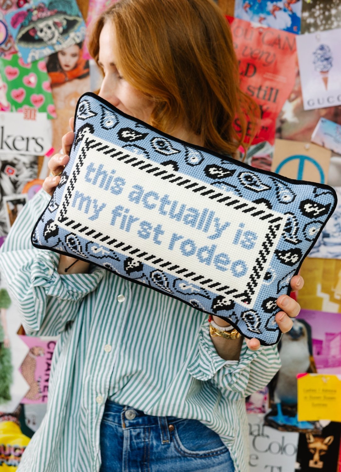 First Rodeo Needlepoint Pillow - Poppy & Vine