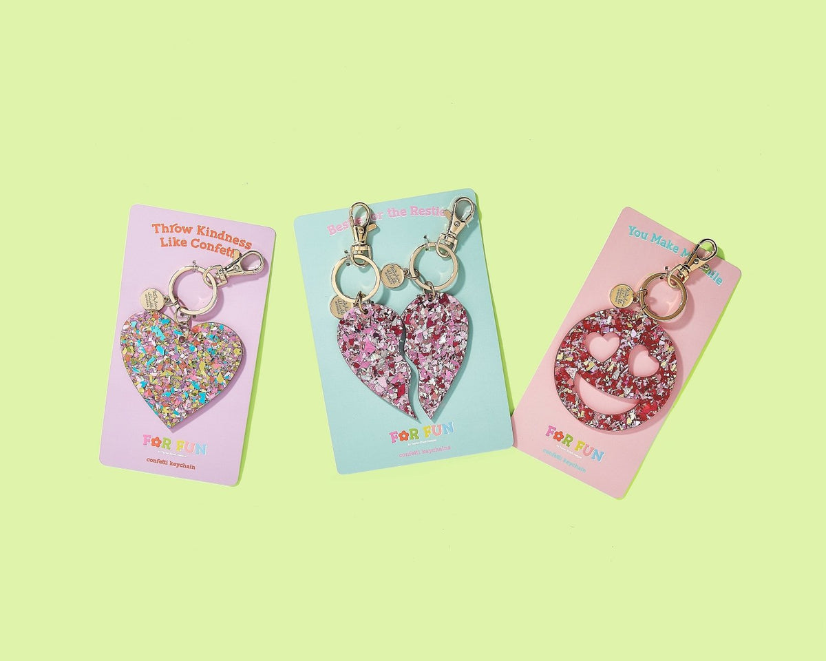 For Fun - Red Confetti Heart Eyes Keychain - Poppy & Vine