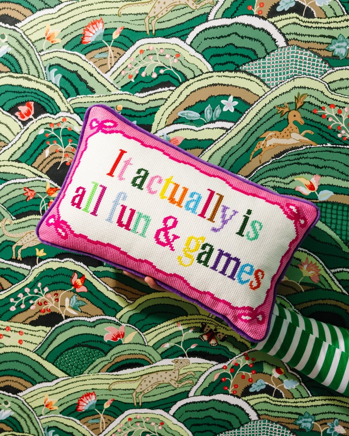 Fun And Games Needlepoint Pillow - Poppy & Vine