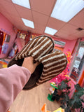 Fuzzy Striped Brown and Blue Slippers - Poppy & Vine