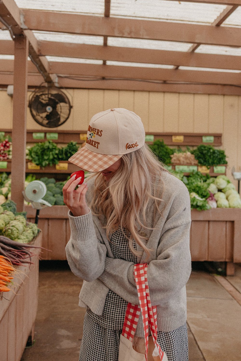 GINGHAM FARMERS MARKET TRUCKER HAT - Poppy & Vine