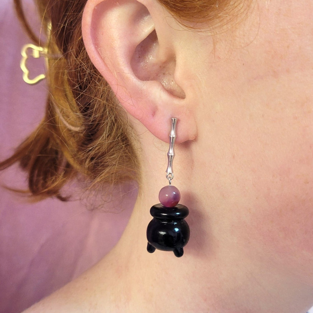 Glass Beaded Bubbling Cauldron Earrings - Poppy & Vine